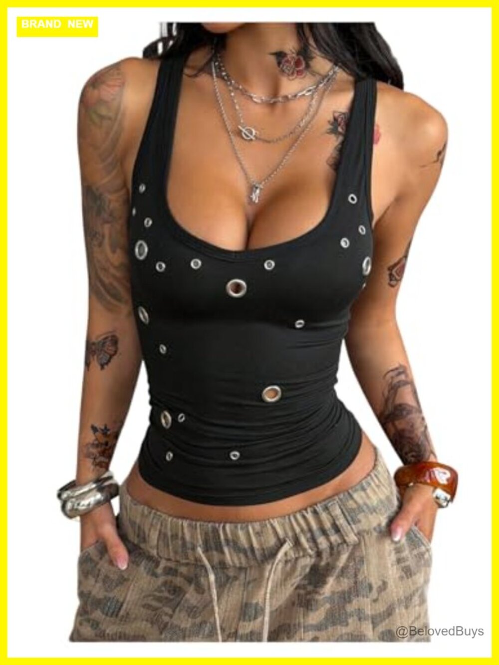 Y2K Goth Punk Grommet Eyelet Crop Top Sleeveless Clubwear